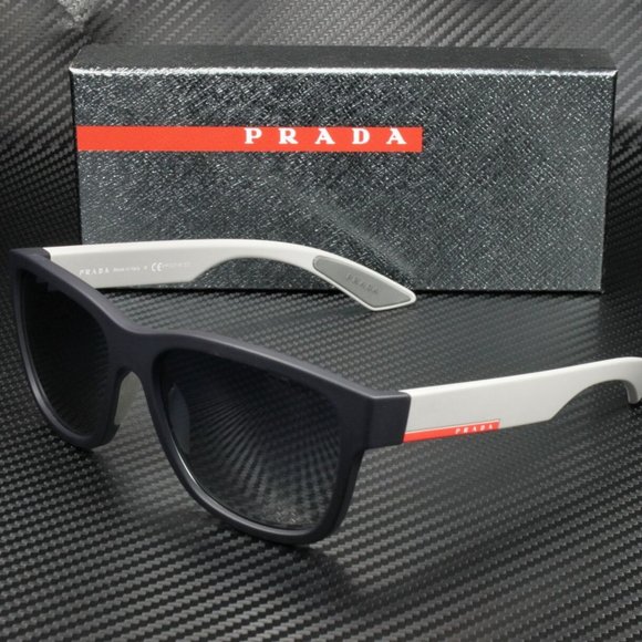 Prada Men's Blue White and Grey Rubber Sunglasses